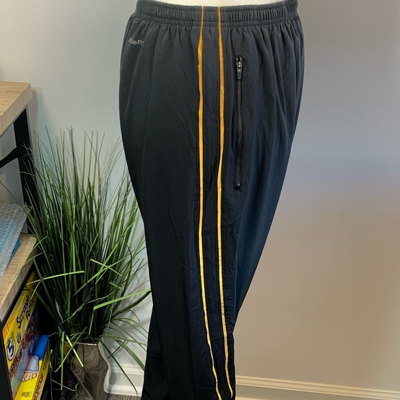Nike Black Pant Yellow Stripes L drawstring elastic waist zipper pockets & legs - Picture 5 of 8